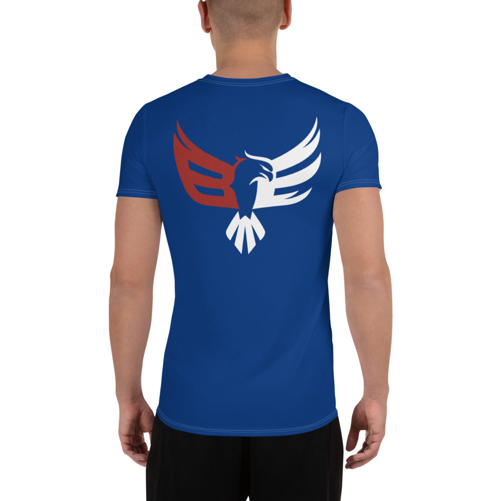 Black Eagle Fitness - Dark Blue Athletic T-shirt - Red/Wht Logo