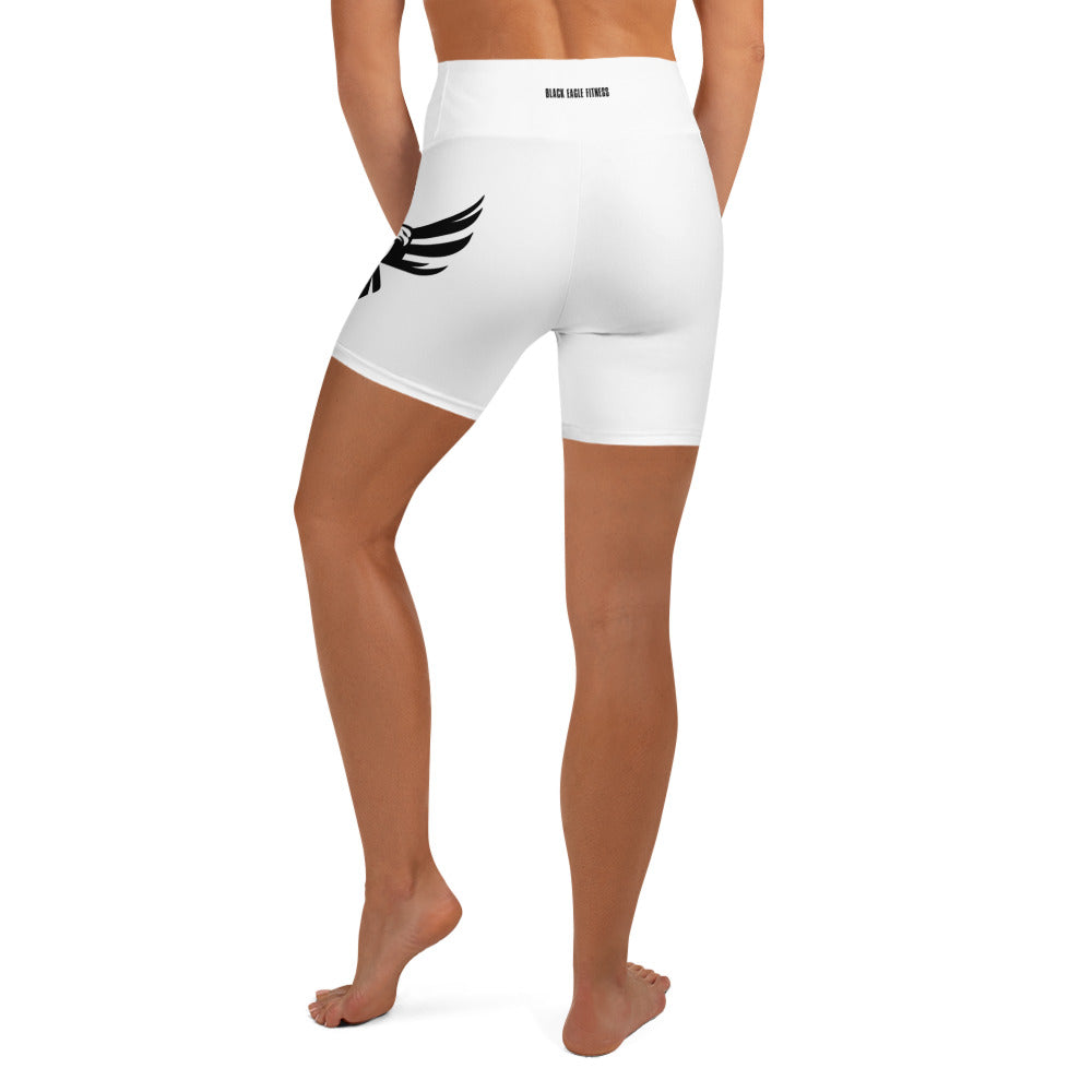 Black Eagle Fitness - White Yoga Shorts - Red/Blk Logo