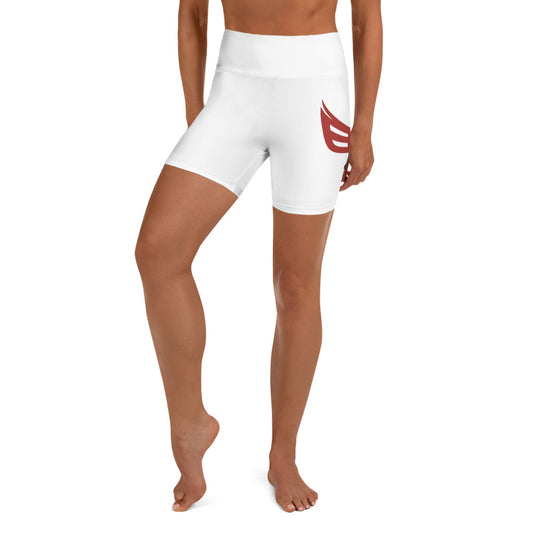 Black Eagle Fitness - White Yoga Shorts - Red/Blk Logo