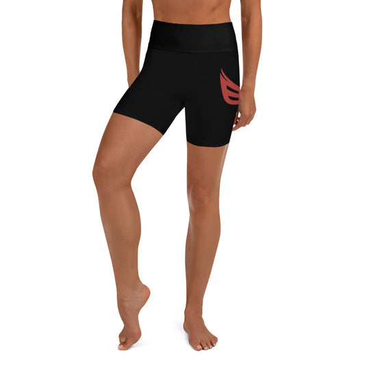 Black Eagle Fitness - Black Yoga Shorts - Red/Wht Logo