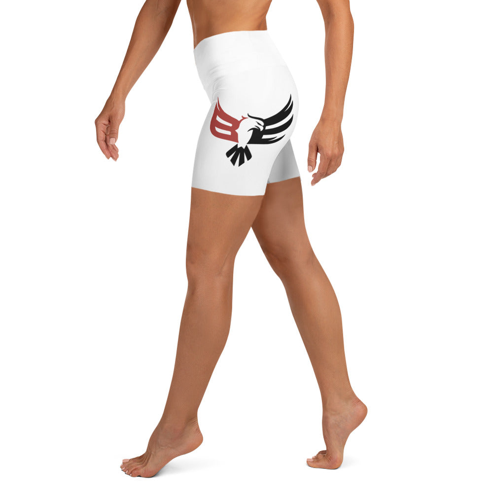 Black Eagle Fitness - White Yoga Shorts - Red/Blk Logo